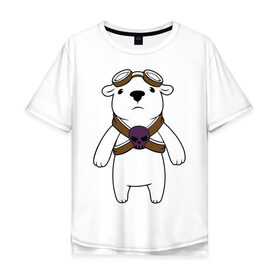 Мужская футболка хлопок Oversize с принтом Белый мишка парашютист в Белгороде, 100% хлопок | свободный крой, круглый ворот, “спинка” длиннее передней части | Тематика изображения на принте: белый медведь | белый мишка парашютист | животные | кости | мишка | череп