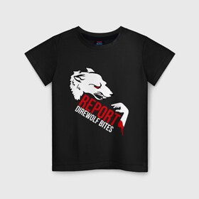 Детская футболка хлопок с принтом Direwolf в Белгороде, 100% хлопок | круглый вырез горловины, полуприлегающий силуэт, длина до линии бедер | direwolf | волк | игра престолов | кровь | сериалы | серый