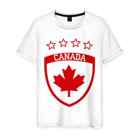 Мужская футболка хлопок с принтом Канада в Белгороде, 100% хлопок | прямой крой, круглый вырез горловины, длина до линии бедер, слегка спущенное плечо. | канада | спорт | хоккеист | хоккей | шайба