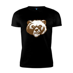 Мужская футболка премиум с принтом ЗА РУСЬ! медведь в Белгороде, 92% хлопок, 8% лайкра | приталенный силуэт, круглый вырез ворота, длина до линии бедра, короткий рукав | за русь медведь | злой медведь | медведь | я русский
