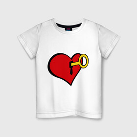 Детская футболка хлопок с принтом Сердечко с ключиком в Белгороде, 100% хлопок | круглый вырез горловины, полуприлегающий силуэт, длина до линии бедер | 14 | ключ | любовь | подарки | сердечко с ключиком | сердца