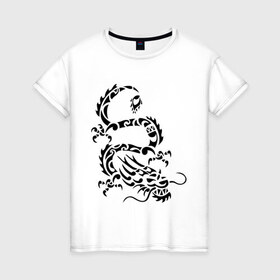 Женская футболка хлопок с принтом Китайский дракон в Белгороде, 100% хлопок | прямой крой, круглый вырез горловины, длина до линии бедер, слегка спущенное плечо | китайский дракон | прикольные картинки | трайблы и узоры