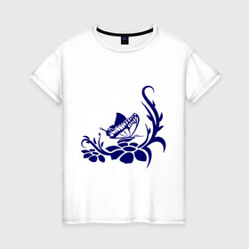 Женская футболка хлопок с принтом Бабочка на цветке в Белгороде, 100% хлопок | прямой крой, круглый вырез горловины, длина до линии бедер, слегка спущенное плечо | 