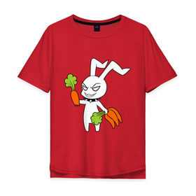 Мужская футболка хлопок Oversize с принтом Злой зайчик в Белгороде, 100% хлопок | свободный крой, круглый ворот, “спинка” длиннее передней части | Тематика изображения на принте: животные | зайка | злой зайчик | кролик | морковка | прикольные картинки