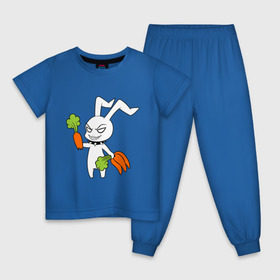 Детская пижама хлопок с принтом Злой зайчик в Белгороде, 100% хлопок |  брюки и футболка прямого кроя, без карманов, на брюках мягкая резинка на поясе и по низу штанин
 | Тематика изображения на принте: животные | зайка | злой зайчик | кролик | морковка | прикольные картинки