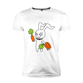 Мужская футболка премиум с принтом Злой зайчик в Белгороде, 92% хлопок, 8% лайкра | приталенный силуэт, круглый вырез ворота, длина до линии бедра, короткий рукав | животные | зайка | злой зайчик | кролик | морковка | прикольные картинки