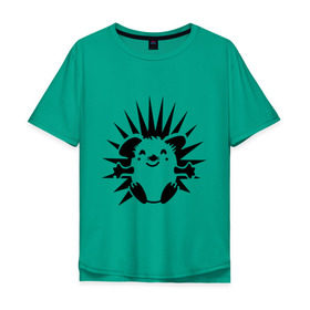 Мужская футболка хлопок Oversize с принтом Веселый ёжик в Белгороде, 100% хлопок | свободный крой, круглый ворот, “спинка” длиннее передней части | веселый ёжик | ежик | животные | иголки | милый ежик | прикольные картинки