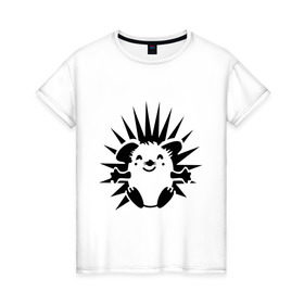 Женская футболка хлопок с принтом Веселый ёжик в Белгороде, 100% хлопок | прямой крой, круглый вырез горловины, длина до линии бедер, слегка спущенное плечо | веселый ёжик | ежик | животные | иголки | милый ежик | прикольные картинки