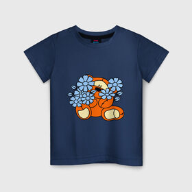 Детская футболка хлопок с принтом Мишка с цветами в Белгороде, 100% хлопок | круглый вырез горловины, полуприлегающий силуэт, длина до линии бедер | 8 марта | teddy bear | девушкам | мишка | мишка с цветами | подарки | цветы