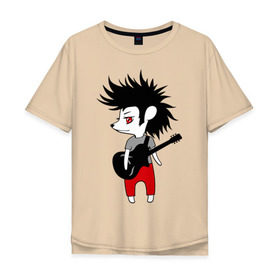 Мужская футболка хлопок Oversize с принтом Ежик рок музыкант в Белгороде, 100% хлопок | свободный крой, круглый ворот, “спинка” длиннее передней части | Тематика изображения на принте: гитара