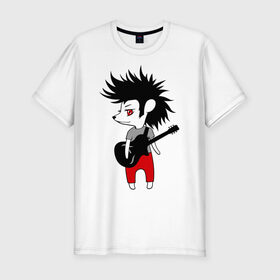 Мужская футболка премиум с принтом Ежик рок музыкант в Белгороде, 92% хлопок, 8% лайкра | приталенный силуэт, круглый вырез ворота, длина до линии бедра, короткий рукав | Тематика изображения на принте: гитара