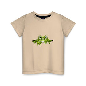 Детская футболка хлопок с принтом Жаба в Белгороде, 100% хлопок | круглый вырез горловины, полуприлегающий силуэт, длина до линии бедер | жаба | лягушка | няшка | позитив и смайлы | прикольные картинки