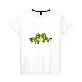 Женская футболка хлопок с принтом Жаба в Белгороде, 100% хлопок | прямой крой, круглый вырез горловины, длина до линии бедер, слегка спущенное плечо | жаба | лягушка | няшка | позитив и смайлы | прикольные картинки