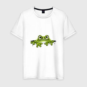 Мужская футболка хлопок с принтом Жаба в Белгороде, 100% хлопок | прямой крой, круглый вырез горловины, длина до линии бедер, слегка спущенное плечо. | жаба | лягушка | няшка | позитив и смайлы | прикольные картинки