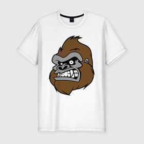 Мужская футболка премиум с принтом Злая горилла в Белгороде, 92% хлопок, 8% лайкра | приталенный силуэт, круглый вырез ворота, длина до линии бедра, короткий рукав | Тематика изображения на принте: голова животного | горилла | злая горилла | зубы | обезьяна | прикольные картинки | рисунки