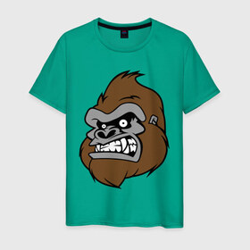 Мужская футболка хлопок с принтом Злая горилла в Белгороде, 100% хлопок | прямой крой, круглый вырез горловины, длина до линии бедер, слегка спущенное плечо. | голова животного | горилла | злая горилла | зубы | обезьяна | прикольные картинки | рисунки