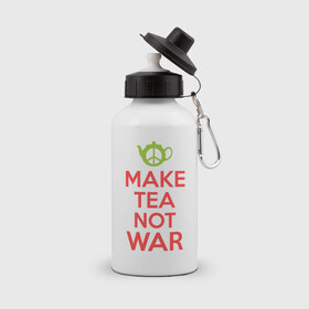 Бутылка спортивная с принтом Make tea not war в Белгороде, металл | емкость — 500 мл, в комплекте две пластиковые крышки и карабин для крепления | keep calm | make tea not war | прикольные надписи | чай