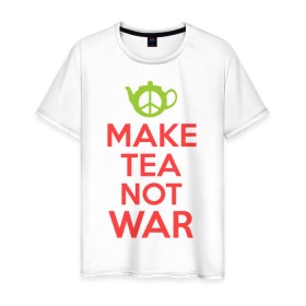 Мужская футболка хлопок с принтом Make tea not war в Белгороде, 100% хлопок | прямой крой, круглый вырез горловины, длина до линии бедер, слегка спущенное плечо. | keep calm | make tea not war | прикольные надписи | чай