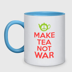 Кружка двухцветная с принтом Make tea not war в Белгороде, керамика | объем — 330 мл, диаметр — 80 мм. Цветная ручка и кайма сверху, в некоторых цветах — вся внутренняя часть | keep calm | make tea not war | прикольные надписи | чай
