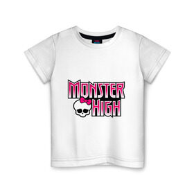 Детская футболка хлопок с принтом Monster High logo в Белгороде, 100% хлопок | круглый вырез горловины, полуприлегающий силуэт, длина до линии бедер | monster high | кукла монстр | куклы | монстры | школа монстров