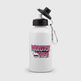 Бутылка спортивная с принтом Monster High logo в Белгороде, металл | емкость — 500 мл, в комплекте две пластиковые крышки и карабин для крепления | monster high | кукла монстр | куклы | монстры | школа монстров