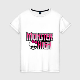 Женская футболка хлопок с принтом Monster High logo в Белгороде, 100% хлопок | прямой крой, круглый вырез горловины, длина до линии бедер, слегка спущенное плечо | Тематика изображения на принте: monster high | кукла монстр | куклы | монстры | школа монстров