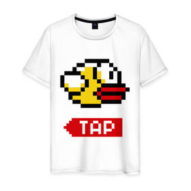 Мужская футболка хлопок с принтом Flappy bird tap в Белгороде, 100% хлопок | прямой крой, круглый вырез горловины, длина до линии бедер, слегка спущенное плечо. | 