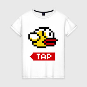 Женская футболка хлопок с принтом Flappy bird tap в Белгороде, 100% хлопок | прямой крой, круглый вырез горловины, длина до линии бедер, слегка спущенное плечо | Тематика изображения на принте: 