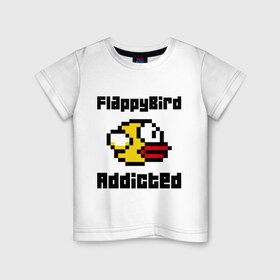 Детская футболка хлопок с принтом FlappyBird addicted в Белгороде, 100% хлопок | круглый вырез горловины, полуприлегающий силуэт, длина до линии бедер | flappy bird | fun | tap | игры | птичка