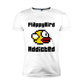Мужская футболка премиум с принтом FlappyBird addicted в Белгороде, 92% хлопок, 8% лайкра | приталенный силуэт, круглый вырез ворота, длина до линии бедра, короткий рукав | Тематика изображения на принте: flappy bird | fun | tap | игры | птичка