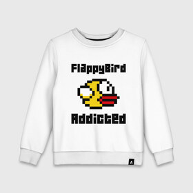 Детский свитшот хлопок с принтом FlappyBird addicted в Белгороде, 100% хлопок | круглый вырез горловины, эластичные манжеты, пояс и воротник | flappy bird | fun | tap | игры | птичка