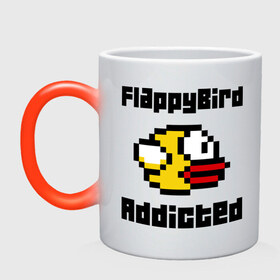 Кружка хамелеон с принтом FlappyBird addicted в Белгороде, керамика | меняет цвет при нагревании, емкость 330 мл | flappy bird | fun | tap | игры | птичка