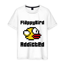 Мужская футболка хлопок с принтом FlappyBird addicted в Белгороде, 100% хлопок | прямой крой, круглый вырез горловины, длина до линии бедер, слегка спущенное плечо. | Тематика изображения на принте: flappy bird | fun | tap | игры | птичка