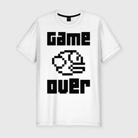 Мужская футболка премиум с принтом Game over в Белгороде, 92% хлопок, 8% лайкра | приталенный силуэт, круглый вырез ворота, длина до линии бедра, короткий рукав | flappy bird | fun | tap | игры | птичка