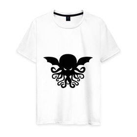 Мужская футболка хлопок с принтом Ктулху в Белгороде, 100% хлопок | прямой крой, круглый вырез горловины, длина до линии бедер, слегка спущенное плечо. | дьяволы | ктулху | монстры | море | осьминог | привидения
