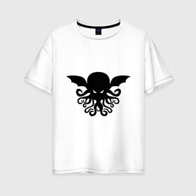 Женская футболка хлопок Oversize с принтом Ктулху в Белгороде, 100% хлопок | свободный крой, круглый ворот, спущенный рукав, длина до линии бедер
 | дьяволы | ктулху | монстры | море | осьминог | привидения