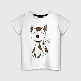 Детская футболка хлопок с принтом Кошечка мяукает в Белгороде, 100% хлопок | круглый вырез горловины, полуприлегающий силуэт, длина до линии бедер | 