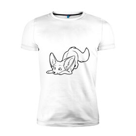 Мужская футболка премиум с принтом Белая лисичка в Белгороде, 92% хлопок, 8% лайкра | приталенный силуэт, круглый вырез ворота, длина до линии бедра, короткий рукав | белая лисичка | животное | лис | лисёнок | лисица | хитрый лис