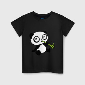 Детская футболка хлопок с принтом Пандочка кушает бамбук в Белгороде, 100% хлопок | круглый вырез горловины, полуприлегающий силуэт, длина до линии бедер | панда