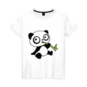 Женская футболка хлопок с принтом Пандочка кушает бамбук в Белгороде, 100% хлопок | прямой крой, круглый вырез горловины, длина до линии бедер, слегка спущенное плечо | панда