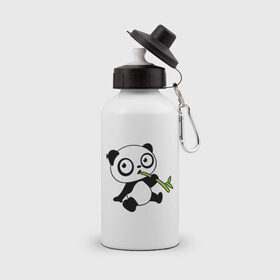 Бутылка спортивная с принтом Пандочка кушает бамбук в Белгороде, металл | емкость — 500 мл, в комплекте две пластиковые крышки и карабин для крепления | панда