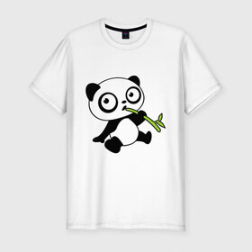 Мужская футболка премиум с принтом Пандочка кушает бамбук в Белгороде, 92% хлопок, 8% лайкра | приталенный силуэт, круглый вырез ворота, длина до линии бедра, короткий рукав | панда