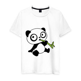 Мужская футболка хлопок с принтом Пандочка кушает бамбук в Белгороде, 100% хлопок | прямой крой, круглый вырез горловины, длина до линии бедер, слегка спущенное плечо. | панда
