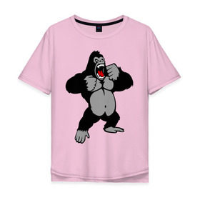 Мужская футболка хлопок Oversize с принтом Злая горилла в Белгороде, 100% хлопок | свободный крой, круглый ворот, “спинка” длиннее передней части | горилла | животные | злая горилла | обезьяна