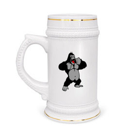 Кружка пивная с принтом Злая горилла в Белгороде,  керамика (Материал выдерживает высокую температуру, стоит избегать резкого перепада температур) |  объем 630 мл | Тематика изображения на принте: горилла | животные | злая горилла | обезьяна