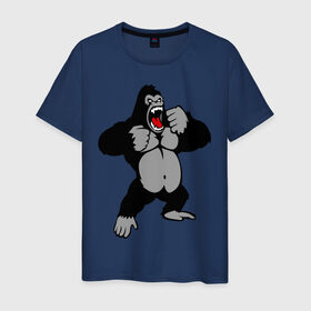 Мужская футболка хлопок с принтом Злая горилла в Белгороде, 100% хлопок | прямой крой, круглый вырез горловины, длина до линии бедер, слегка спущенное плечо. | Тематика изображения на принте: горилла | животные | злая горилла | обезьяна
