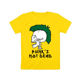 Детская футболка хлопок с принтом Punk’s Not Dead (Панки не умирают) в Белгороде, 100% хлопок | круглый вырез горловины, полуприлегающий силуэт, длина до линии бедер | punk’s not dead | rok | ирокез | кости | музыка | панки | панки не умирают | рок | череп