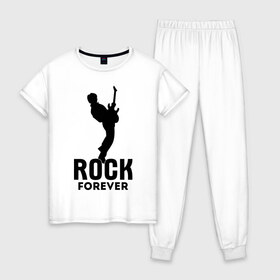 Женская пижама хлопок с принтом Rock forever в Белгороде, 100% хлопок | брюки и футболка прямого кроя, без карманов, на брюках мягкая резинка на поясе и по низу штанин | media	 rock forever | music | rock | музыка | музыкальные | рок