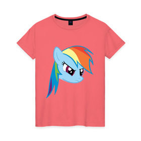 Женская футболка хлопок с принтом Rainbow Dash в Белгороде, 100% хлопок | прямой крой, круглый вырез горловины, длина до линии бедер, слегка спущенное плечо | my little pony | rainbow dash | дружба   это чудо | мультфильм | пони | поняши | поняшки | радуга дэш
