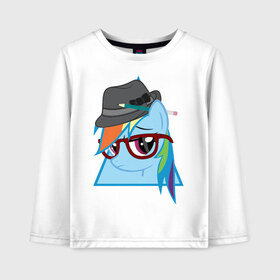 Детский лонгслив хлопок с принтом Rainbow Dash hipster в Белгороде, 100% хлопок | круглый вырез горловины, полуприлегающий силуэт, длина до линии бедер | hipster | my little pony | rainbow dash | swag | дружба   это чудо | мультфильм | пони | поняши | поняшки | радуга дэш | сваг | свэг